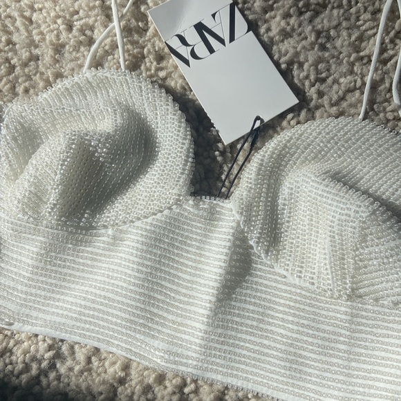 Zara beaded crop top bralette white with clear shimmer beads. NWT size Small - Picture 2 of 6